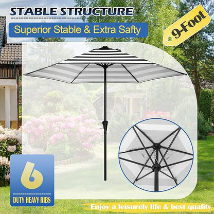 Sunnyglade 9FT Outdoor Patio Umbrella, Market & Table Umbrella with 6 Sturdy Ribs and Crank System, Fade-resistant & Waterproof for Garden Backyard Poolside Deck