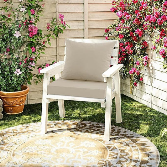 Outdoor Chair Cushions, Waterproof Backrest and Deep Seat Cushion Set for Patio Furniture, Outdoor Sofa Replacement Cushions with Removable Cover, 24 x 24 Inch, Cream, 1 Set