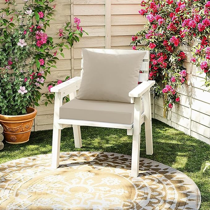 Outdoor Chair Cushion Weather Resistant, Backrest and Seat Cushion Set for Patio Furniture with Waterproof Removable Cover, 19 x 19 Inch, Cream, 1 Set