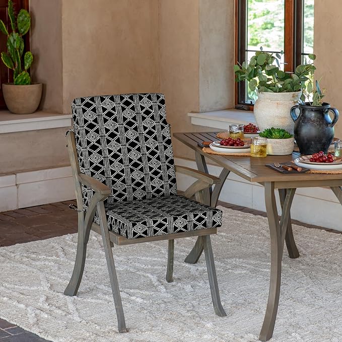 Arden Outdoor Patio Dining Chair Cushion, 20x44, Rain-Proof Seat Pad, Fade-Resistant Outdoor Cushion Black Global Stripe