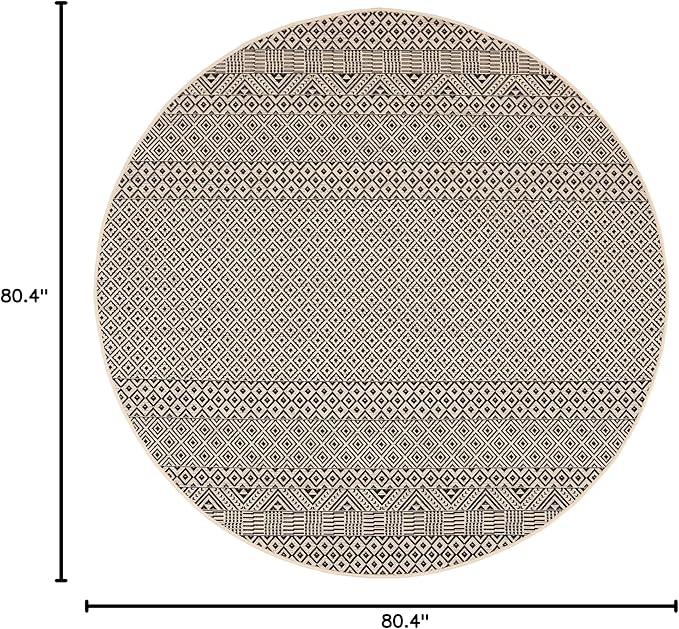 SAFAVIEH Washable Rug Outdoor Courtyard Collection - 6'7" Round, Beige & Black, Non-Shedding & Easy Cleaning, Ideal for Patio, Backyard, Mudroom (CY6235-25612)