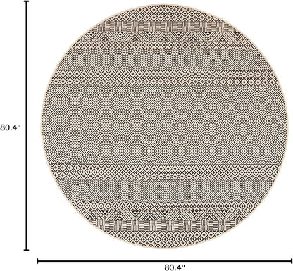 SAFAVIEH Washable Rug Outdoor Courtyard Collection - 6'7" Round, Beige & Black, Non-Shedding & Easy Cleaning, Ideal for Patio, Backyard, Mudroom (CY6235-25612)