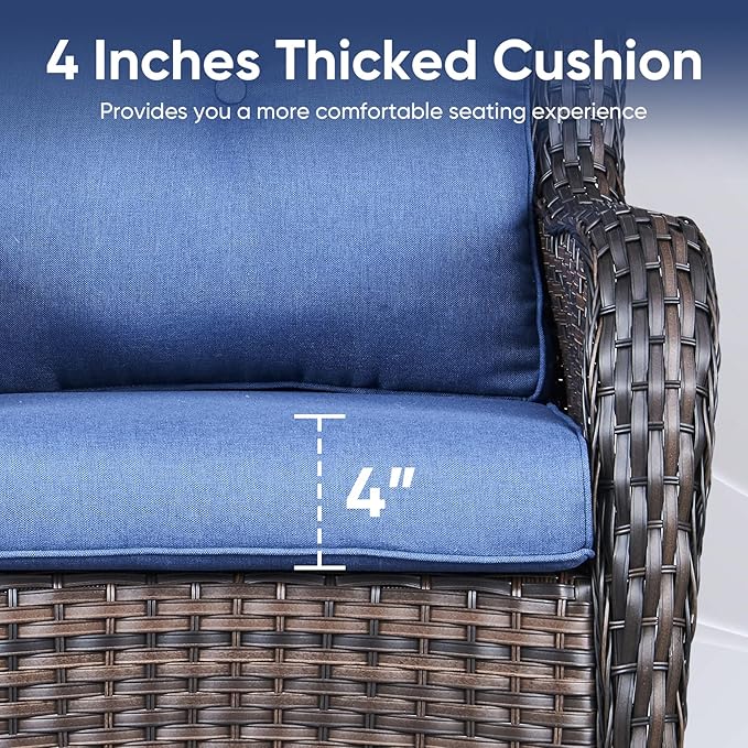 Patio Chair Cushions 4 Packs - Outside High Back Thick Water-Resistant Cushion 22x24 with Zipper Cover for Outdoor Glider Rocking Chairs Loveseat Couch – Blue/Buckle