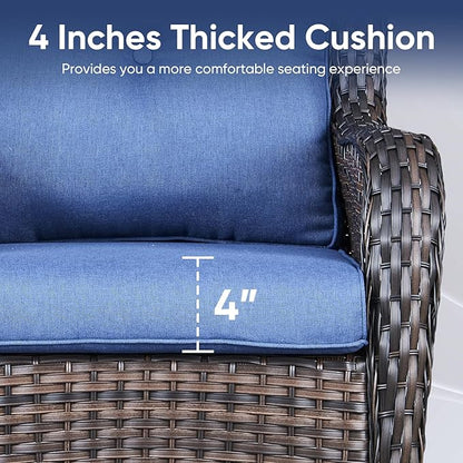 Patio Chair Cushions 4 Packs - Outside High Back Thick Water-Resistant Cushion 22x24 with Zipper Cover for Outdoor Glider Rocking Chairs Loveseat Couch – Blue/Buckle