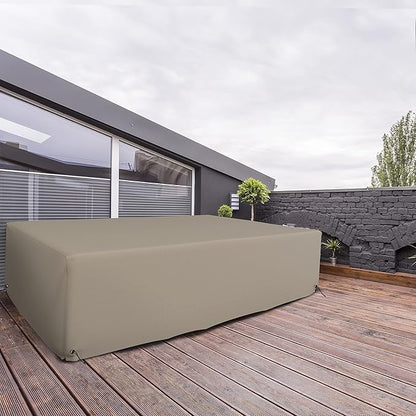 Covers & All Patio Sectional Sofa Set Cover 160 GSM PVC Emboss Fabric Outdoor Furniture Table and Chair Set Cover with Drawstring for Snug Fit (124" W x 63" D x 29" H, Beige)