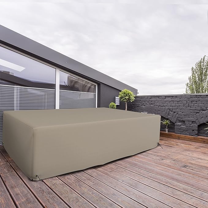 Covers & All Patio Sectional Sofa Set Cover 160 GSM PVC Emboss Fabric Outdoor Furniture Table and Chair Set Cover with Drawstring for Snug Fit (83''W x 52" D x 29''H, Beige)