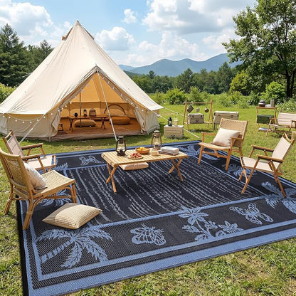 Garvee Outdoor Rug 9x12 Waterproof for Patios, Reversible Plastic Straw Rug, Tropical Leaf Indoor Outdoor Rugs, Large Area Rug for RV, Camping, Deck, Picnic Mat, Outside Carpet
