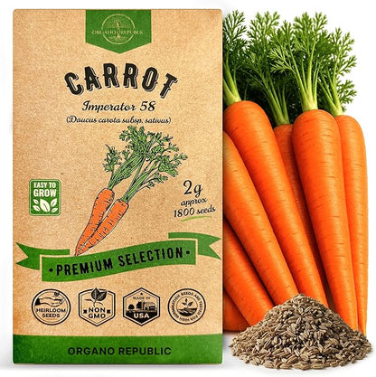 Organo Republic Imperator 58 Carrot Seeds Pack 2G - Over 1800 of Non-GMO Heirloom Carrot Seeds for Planting Vegetables in Individual Seed Packet, Vegetable Seeds for Planting Indoor & Outdoor Garden
