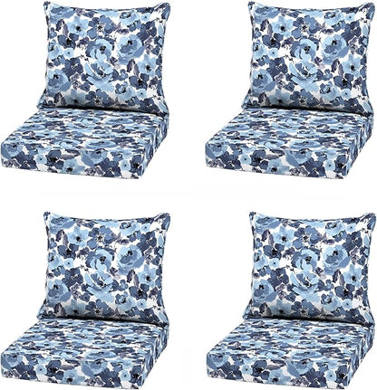 Arden Outdoor Deep Seat Cushion Set (4-Pack), 22 in x 24 in, Weather-Proof, Rain-Proof, Fade Resistant Patio Cushion for Chair, Sofa, and Couch Blue Garden Floral