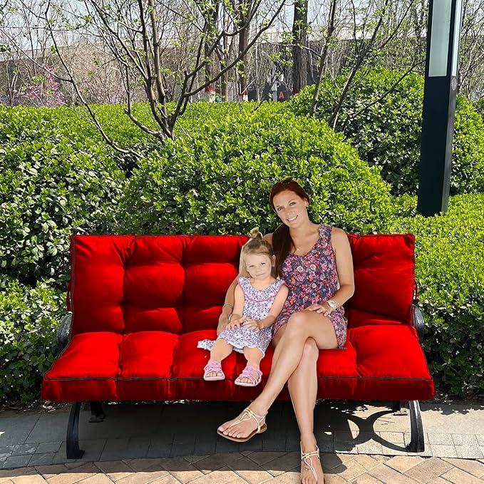 Swing Replacement Seat Cushions, 2-3 Seater Bench Cushions for Outdoor Furnitur with Backrest, Garden Recliner Seat Cushions Waterproof Sofa Pads (Red, 55x40in)