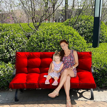 Swing Replacement Seat Cushions, 2-3 Seater Bench Cushions for Outdoor Furnitur with Backrest, Garden Recliner Seat Cushions Waterproof Sofa Pads (Red, 63x40in)