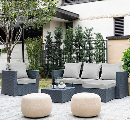 ARTPLAN Deep Seat Cushion with Backrest Set of 2 - All-Weather Outdoor Sofa Cushions for Sectionals-Polyester Fabric, Waterproof-High-Resilience Foam for Patio, Backyard Garden,Gray