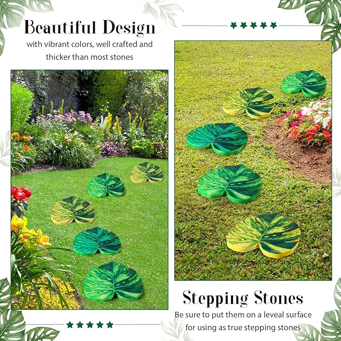 Cinnvoice 3 Pack Garden Stepping Stone Outdoor, Decorative Dimensional Resin Stepping Stones for Patio Pathway Landscaping Walkway Sculpture Yard Backyard Lawn(Monstera Deliciosa,8.4×10 Inches)