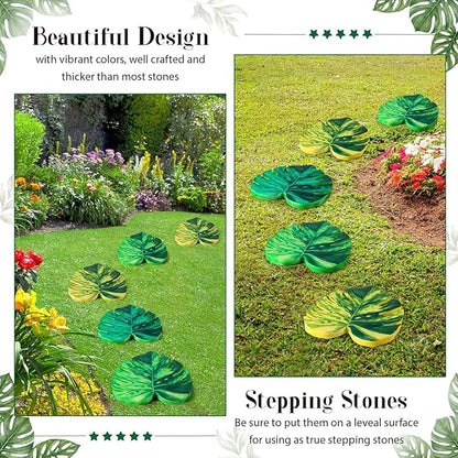 Cinnvoice 3 Pack Garden Stepping Stone Outdoor, Decorative Dimensional Resin Stepping Stones for Patio Pathway Landscaping Walkway Sculpture Yard Backyard Lawn(Monstera Deliciosa,8.4×10 Inches)