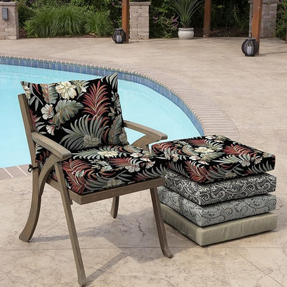 Arden Outdoor Dining Chair Cushion, 21 x 21, Rain-Proof, Fade Resistant Simone Black Tropical