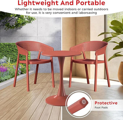 Costaelm Dining Table Set for 4, HDPE Patio Round Dining Table and Stackable Chair, Kitchen & Dining Room Sets All Weather for Backyard Porch Poolside, Red