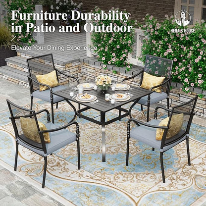 HERA'S HOUSE Outdoor Patio Chairs Set of 2, Garden Lawn Backyard Metal Dining Chairs with Arms and Seat Cushions