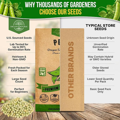 Organo Republic Pea Oregon Sugar Pod II Seeds Pack 15G - Over 75 Non-GMO Heirloom Pea Seeds for Planting Vegetables in Individual Seed Packet, Vegetable Seeds for Planting Home Garden Indoor & Outdoor