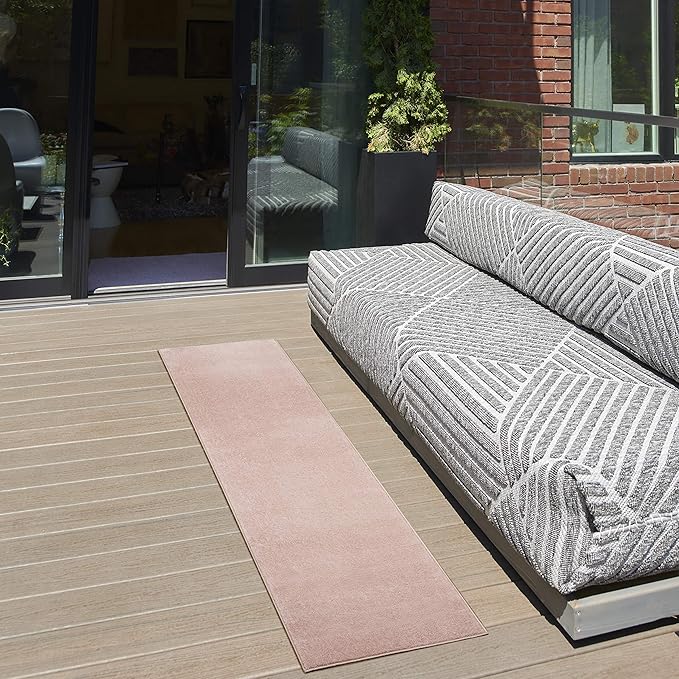 Nourison Home Essentials Indoor/Outdoor Pink 2'2'' x 7'6'' Area-Rug, Easy-Cleaning, Non Shedding, Bed Room, Living Room, Dining Room, Backyard, Deck, Patio (2x8)