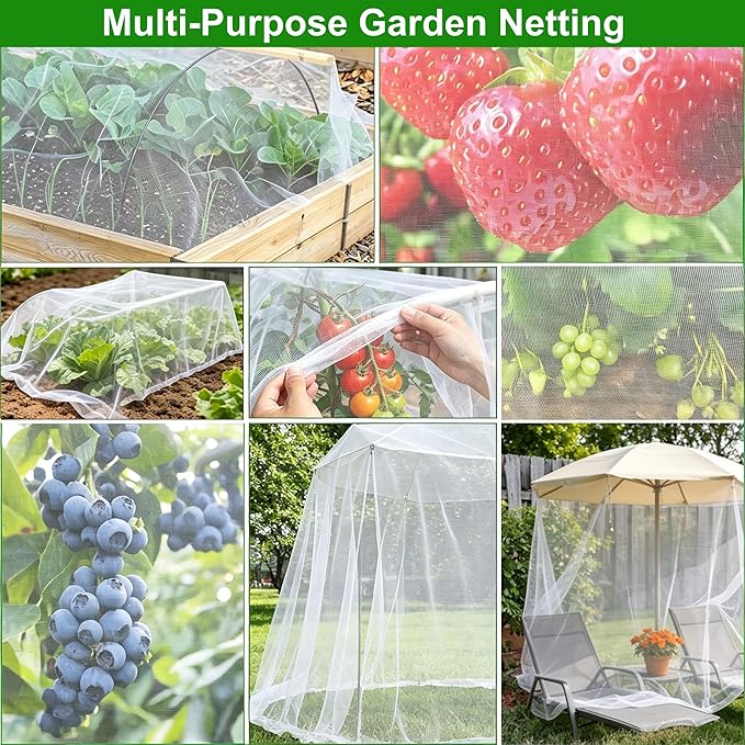 Garden Netting Pest Barrier 10x16FT Ultra Fine Insect Netting for Garden Raised Beds, Plant Net Mesh Cover for Garden Protection, Bird Bug Net, Greenhouse Row Cover Nets for Vegetables Fruits Flowers