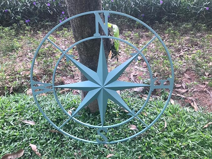 Nightclawing Nautical Metal Compass Wall Décor, Indoor/Outdoor Décor, 41L x 41H x 2W inches,Blue