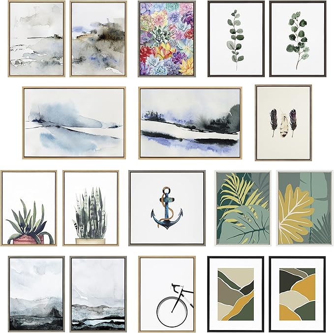 Kate and Laurel Sylvie Eucalyptus 4a & Eucalyptus 4b Framed Canvas Wall Art Set by Maja Mitrovic of Makes My Day Happy; 2 Piece 18x24 Gold; Chic Greenery Wall Décor