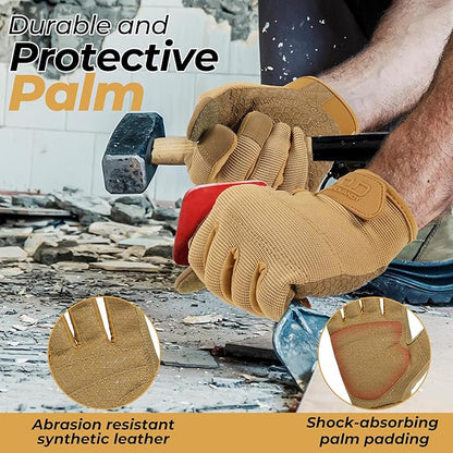 HANDLANDY Work Gloves for Men & Women, Utility Mechanic Working Gloves Touch Screen, Flexible Gardening Gloves for Yard