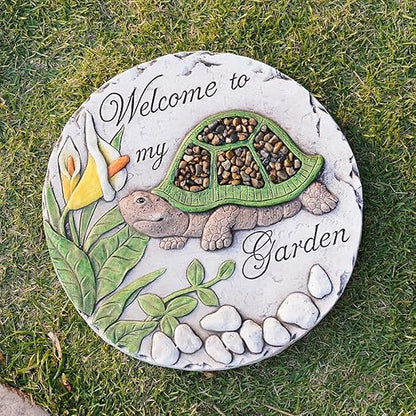 Outdoor Garden Decor Stepping Stones - Resin Tortoise Decorative Stones Pavers for Garden Decor for Outside Walkway Yard 9.5 * 9.5 * 0.5 Inch