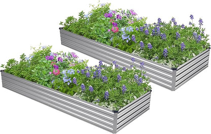 2PCS 6x3x1ft Galvanized Raised Garden Bed,Outdoor Planter Box Metal Patio Kit Planting Bed for Vegetables Flowers Herb,Silver