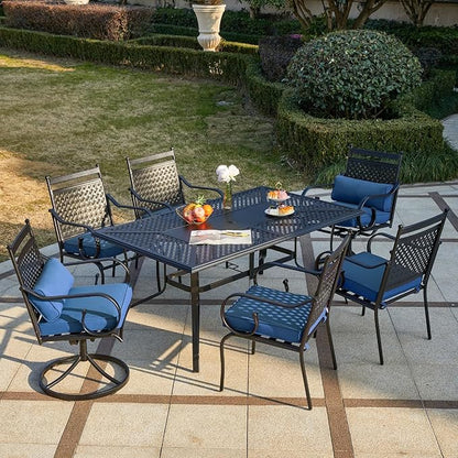 MELLCOM Patio Dining Chairs Set of 4, Heavy Duty Outdoor Dining Chairs with Armrests and Cushions, Iron Metal Patio Chairs for Outside, Garden Lawn & Porch, Backyard, Blue