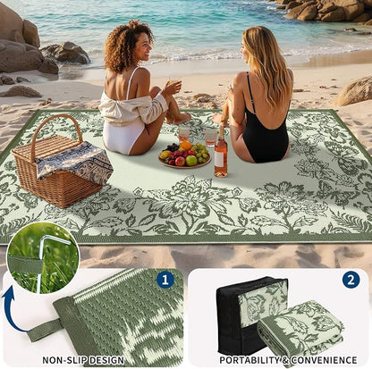 Garvee Outdoor Rugs 9' x 12’ Waterproof Reversible Mats, Large Area Plastic Straw Rug, Outside Carpet, Butterfly Floral Rv Mat for Patio Camping Picnic Backyard Deck Balcony Porch Beach Trailer