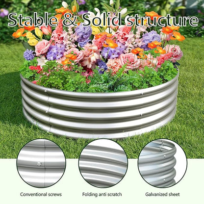 2PCS 4x4x1ft Galvanized Raised Garden Bed Kit,Round Garden Bed Outdoor Planter Box for Vegetables,Flowers,Herbs,Easy Assembly,Silver