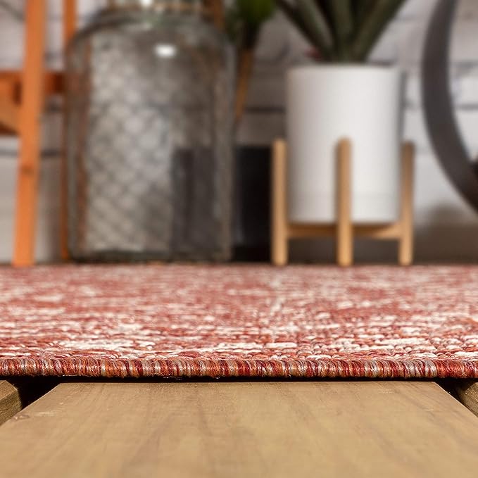 JONATHAN Y Boho Medallion Indoor Outdoor Octagon Area Rug 5 Ft Red/Taupe, Malta Textured Weave for Backyard, Patio, Porch, Easy-Cleaning, High Traffic, Pet-Friendly, Non-Shedding (SMB104A-5TGN)