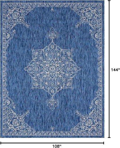 Unique Loom Outdoor Traditional Collection Area Rug - Antique (9' x 12' Rectangle, Blue/ Gray)