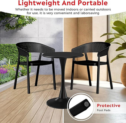 Costaelm Dining Table Set for 4, HDPE Patio Round Dining Table and Stackable Chair, Kitchen & Dining Room Sets All Weather for Backyard Porch Poolside, Black