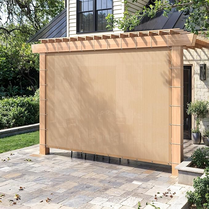 90% Sun Shade Cloth with Grommets, Customizing Outdoor Pergola Shade Cover Canopy, Heavy-Duty Mesh Tarp Patio Sun Screen for Lawn Garden Backyard, 8X15 FT, Wheat