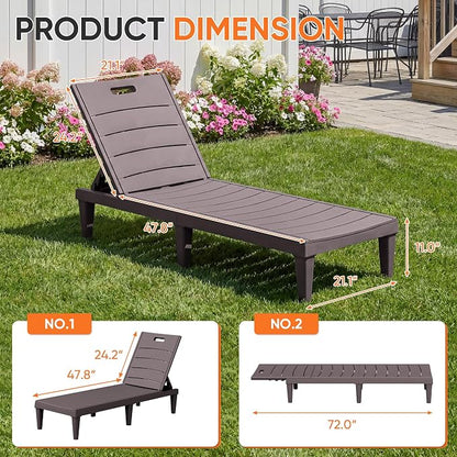 Homall Patio Chaise Lounge Chairs Set of 2, Outdoor Lightweight Lounge Chairs, 5 Position Adjustments Backrest for Outside Pool, Garden, Patio and Beach, Deep Brown