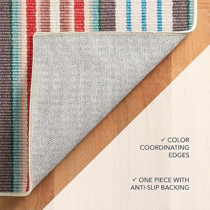 Dash & Albert Ranch Stripe Machine Washable Rug, 4 X 6 Feet, Multi Stripe Pattern