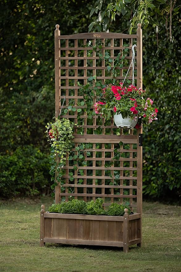 Idzo Raised Garden Bed with Trellis, Durable Oil Coated Planter with Trellis, 71 Inches Height Vertical Gardens Outdoors with Convenient Non Woven Lining for Better Plants Growing
