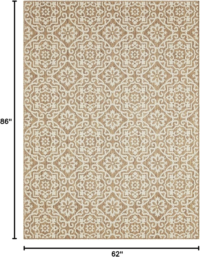 Nicole Miller New York Patio Country Danica Transitional Geometric Indoor/Outdoor Area Rug, Brown/Beige, 5'2"x7'2"