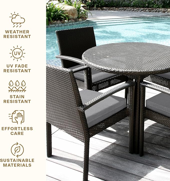 Honeycomb Outdoor Set of 2 Seat Pads, 20 x 20, Textured Solid Platinum Grey Dining Chair Cushions for Patio Furniture