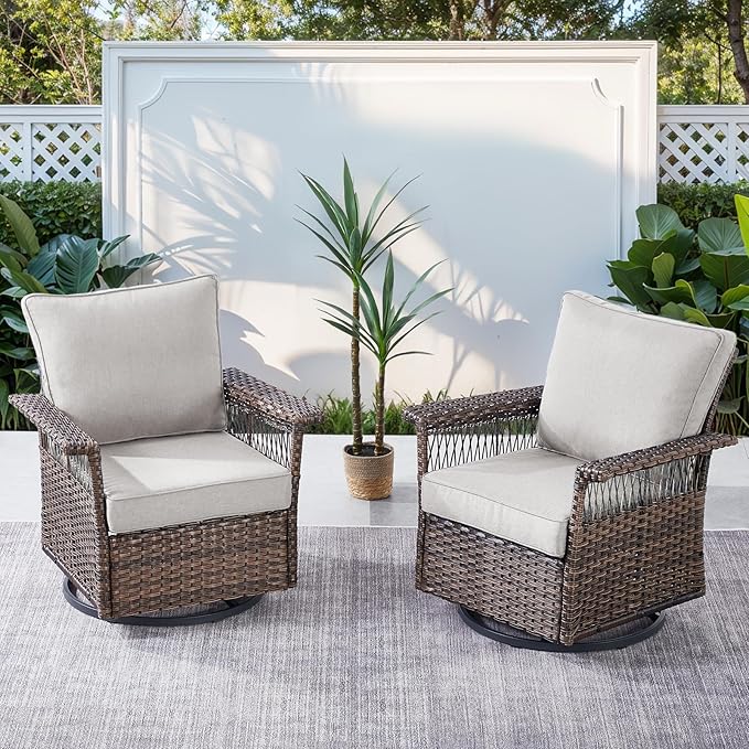 Patio Furniture Set with Fire Pit Table, 4PCS Patio Conversation Set Brown Resin Wicker Swivel Patio Chair and Sofa with 43in Rectangular Iron Fire Table PE Rattan Furniture Set