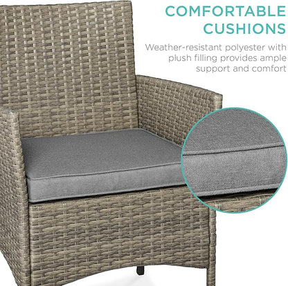 Best Choice Products 3-Piece Outdoor Wicker Conversation Bistro Set, Space Saving Patio Furniture for Garden w/Side Table - Taupe/Cement Gray