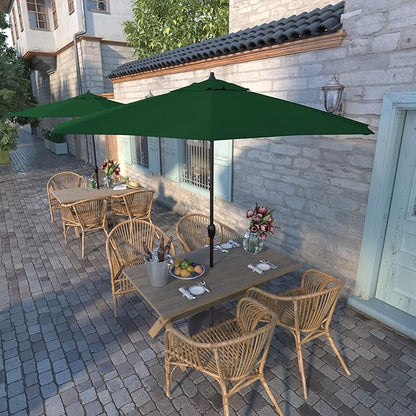 California Umbrella 9' Round Aluminum Outdoor Deck, Pool or Patio Umbrella, Crank Lift, Auto Tilt, Bronze Pole, Hunter Green Olefin