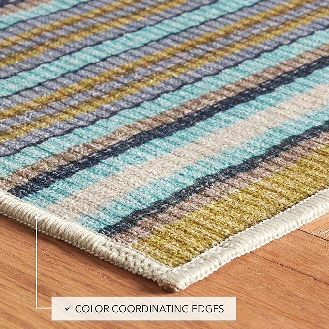 Dash & Albert Treehouse Stripe Machine Washable Rug, 5 X 8 Feet, Green Stripe Pattern