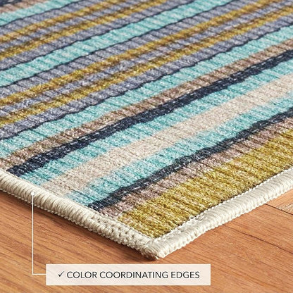 Dash & Albert Treehouse Stripe Machine Washable Rug, 5 X 8 Feet, Green Stripe Pattern