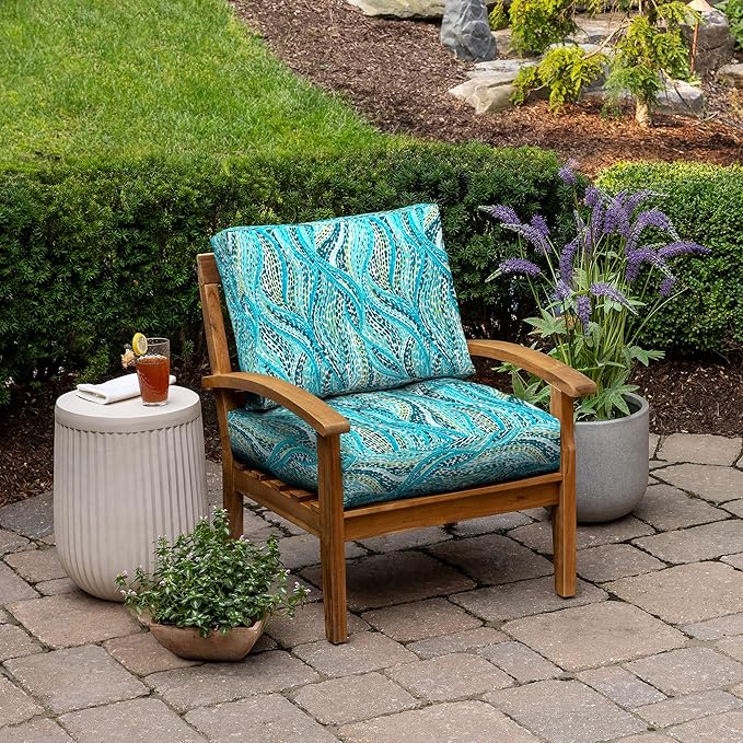 ARDEN Outdoor Plush Modern Tufted Blowfill Deep Seat Set, 24 in x 24 in, Weather-Proof, Rain-Proof, Fade Resistant Patio Cushion, Ultra Cozy Teal Ariel