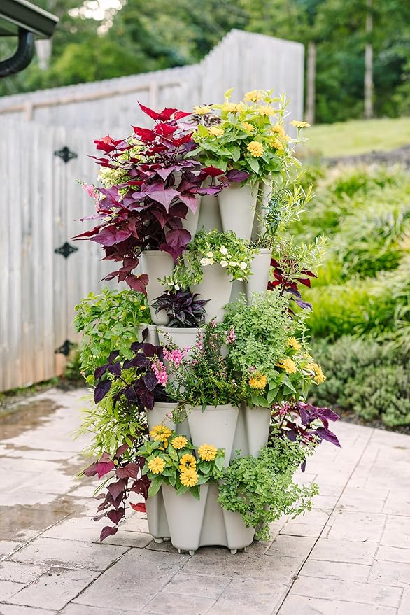 Greenstalk Patented Large 5 Tier Vertical Garden Planter with Patented Internal Watering System Great for Growing a Variety of Strawberries, Vegetables, Herbs, & Flowers (Stunning Stone)