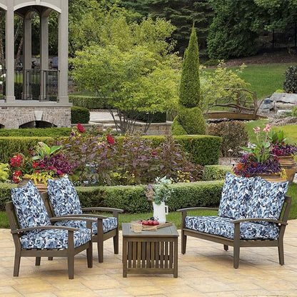 Arden Outdoor Foam Deep Seat Cushion Set, 22 in x 24 in, Weather-Proof, Rain-Proof, Fade Resistant Patio Cushion, Bottom and Back Cushion for Chair, Sofa, and Couch Blue Garden Floral