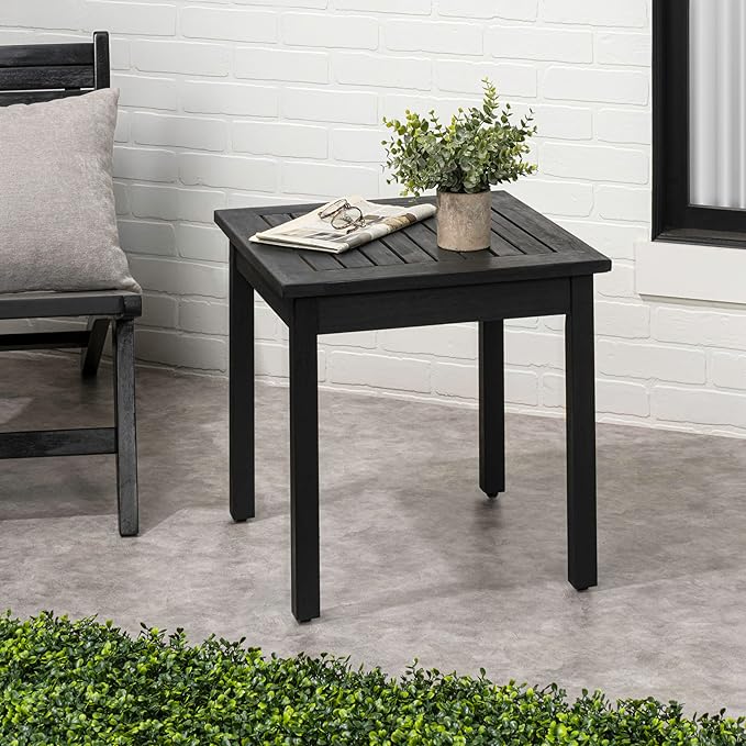 JONATHAN Y END6000B Archer 18.9" Modern Classic Square Slatted Solid Acacia Wood Indoor/Outdoor Adirondack Side Table for Patio, Garden, Bathroom, Living Room, Black